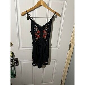 American Eagle Outfitters Little Black Dress Jumper with Stiched Flowers